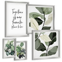 BILDER SET 5er Set - 50x50 cm & 20x30 cm & 40x60 cm Silberner Rahmen - Dekoration aus grünen tropischen Blättern - Silberfarben, Kunststoff (40/60cm) - TULUP