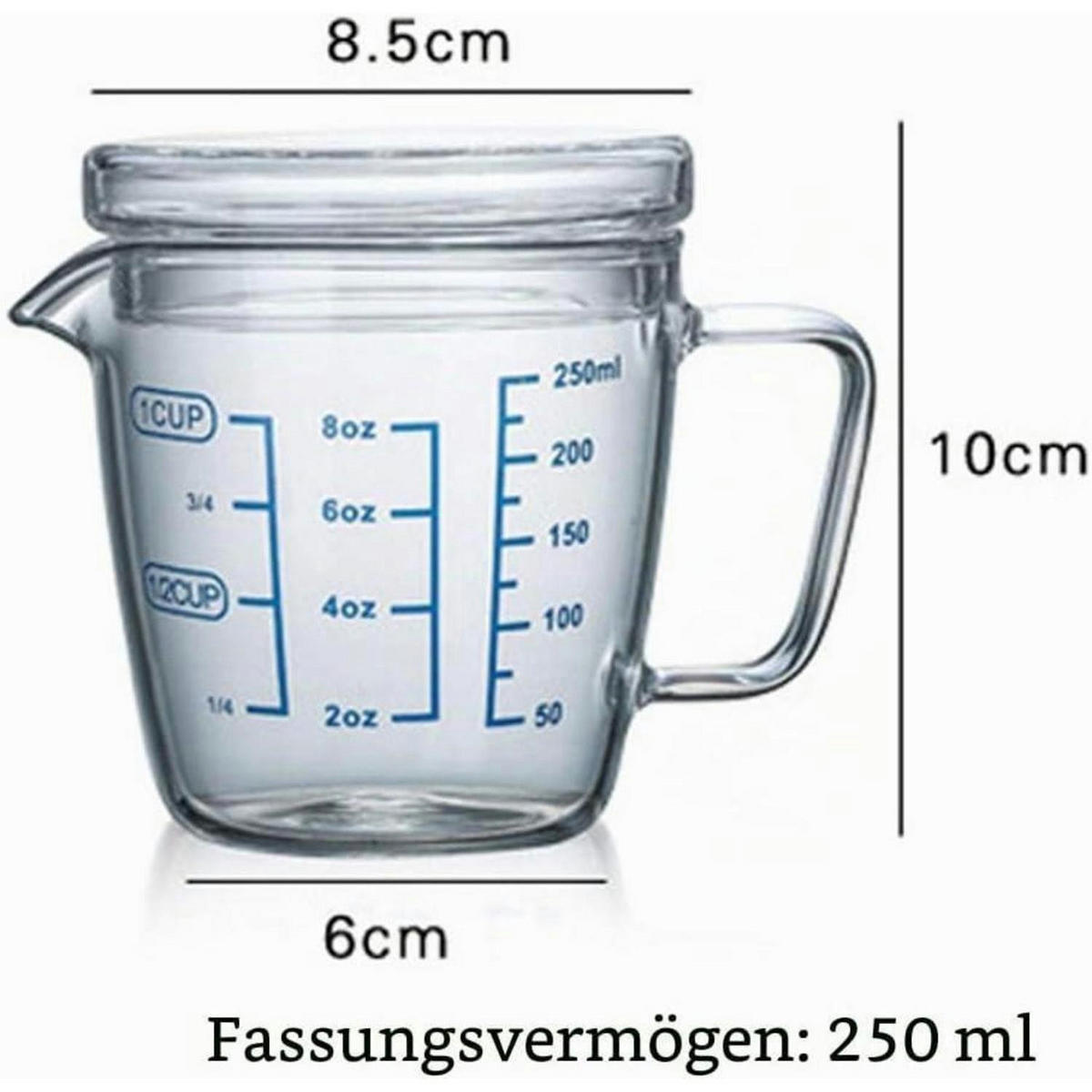 MESSBECHER Glas 250 ml mit Deckel - Transparent, Glas (0.25L)
