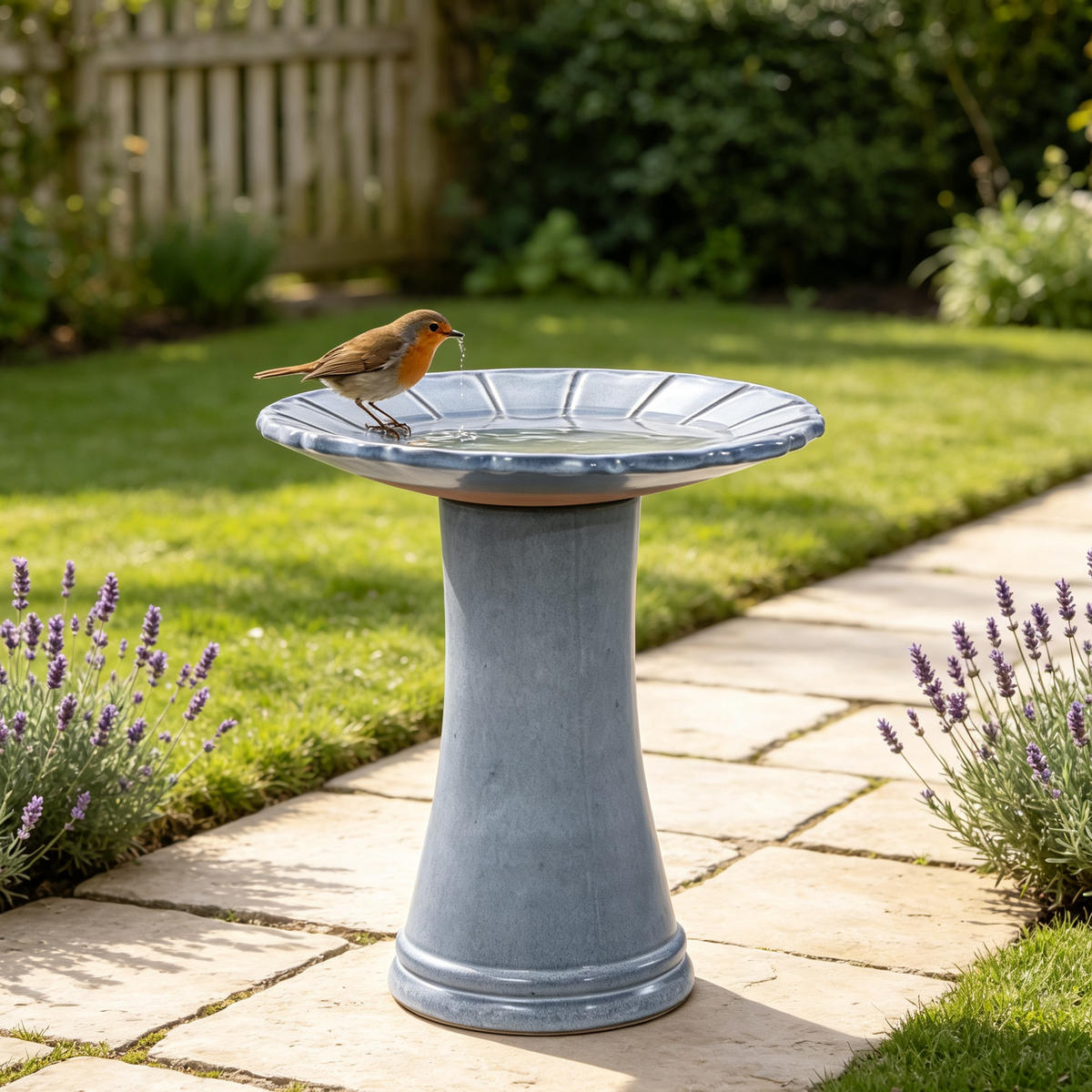VOGELBAD mit Standfuß, Keramik Ø43/45H cm, Wetterfest, Blau-Grau - Blaugrau, Keramik (43/45/43cm) - LVHOM
