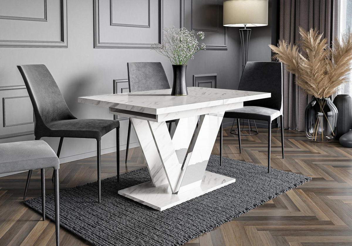 ESSTISCH Bianco Weiß Marmoptik Ausziehbar 120 - 160 cm - Weiß, Holzwerkstoff (120/80/76cm) - PROSPERO