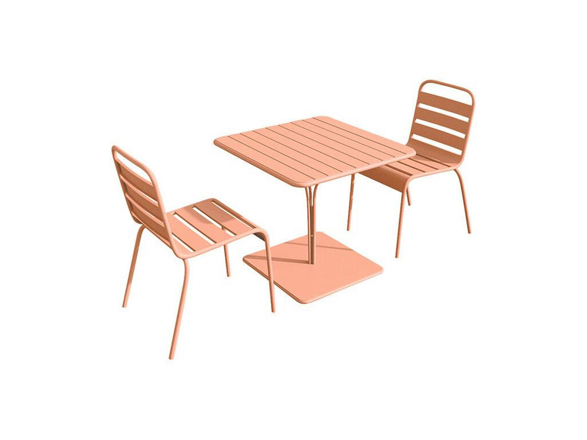 GARTEN-ESSGRUPPE: Tisch L. 80 cm + 2 stapelbare Stühle - Metall - Hellorange - MIRMANDE von MYLIA - Orange, Metall - Vente-Unique