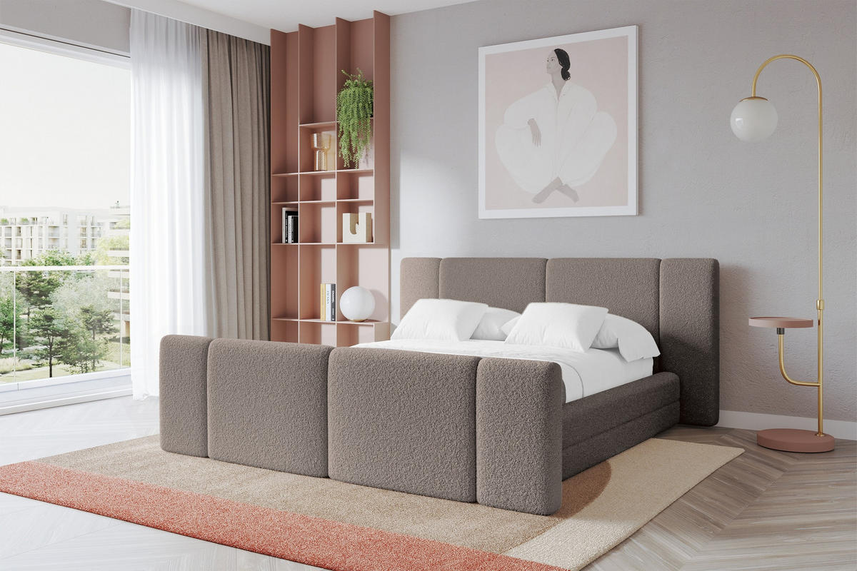 POLSTERBETT mit Bettkasten, Fußteil und Lattenrost, Boxbett ohne Matratze - TEVO-Z 140x200 Braun - Braun, Holzwerkstoff/Textil (140/200cm) - ALTDECOR