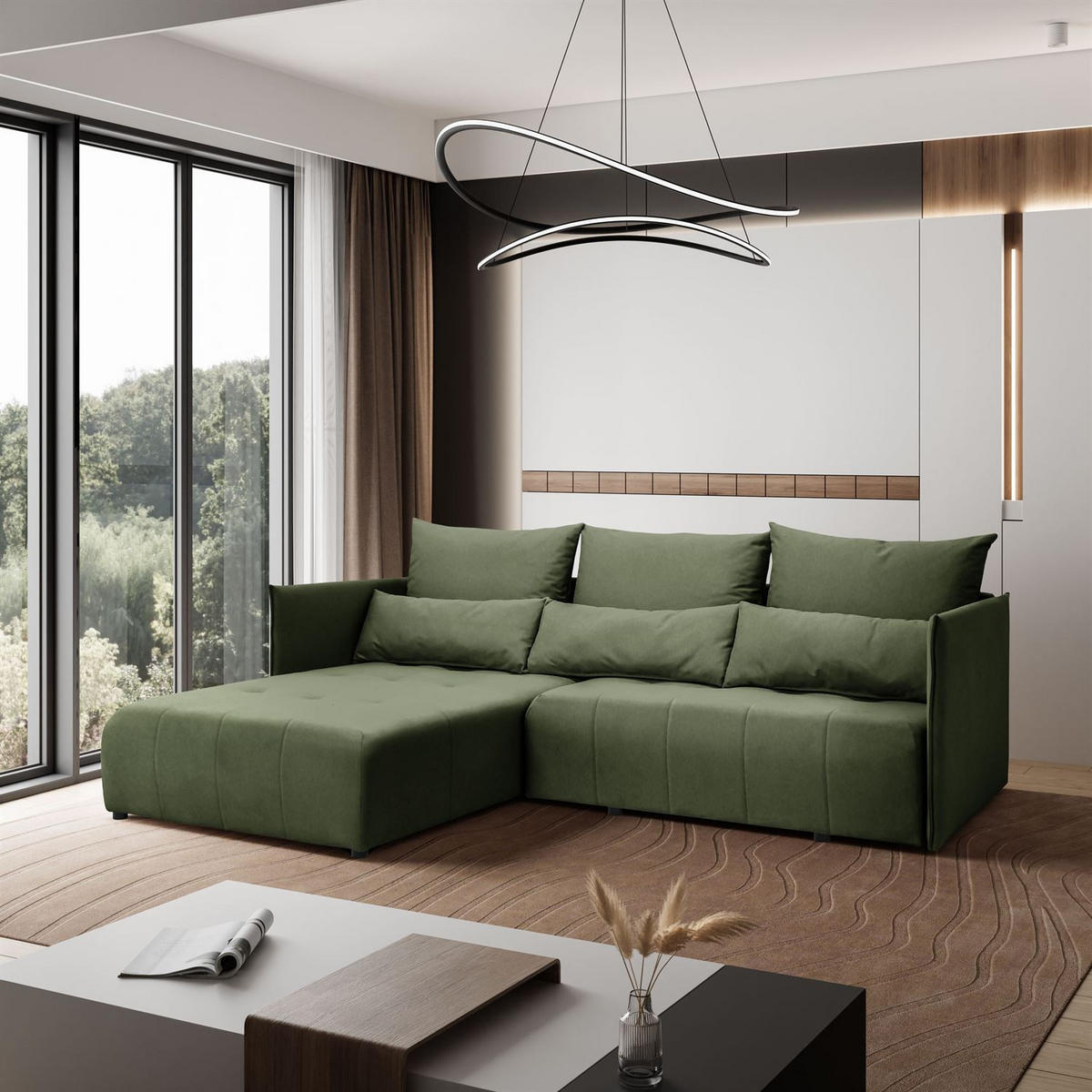 ECKSOFA APOLLO L mit Schlaffunktion und Bettkasten – linke Seite - Grün, Textil (246/188cm) - Lookway