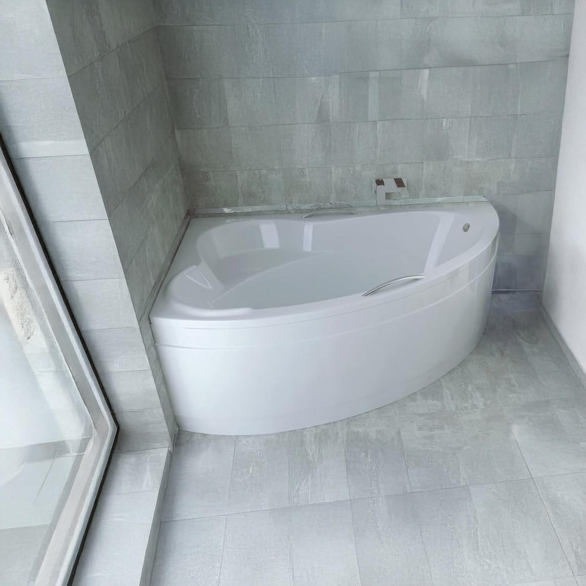 BADEWANNE Eckwanne ADA 140/90 Links mit Styro und Handgriffen Ablauf Füße - Weiß, Kunststoff (90/57.5/140cm) - bad land