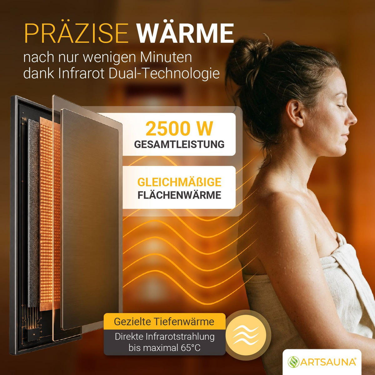 INFRAROTKABINE Billund mit Dual-Heizsystem & Hemlockholz - Naturfarben, Holz (170/190/190cm) - Artsauna