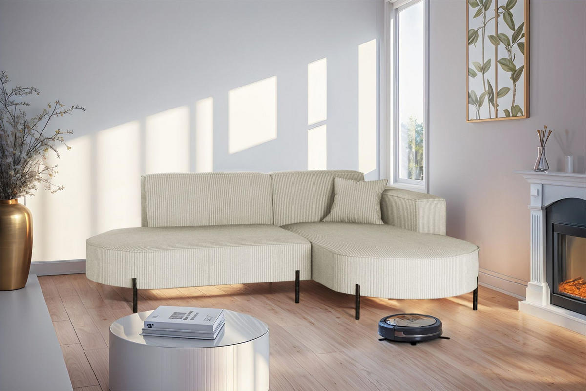 ECKSOFA Valencia Xs - Beige, Holzwerkstoff/Textil (236/165cm) - Fun Möbel