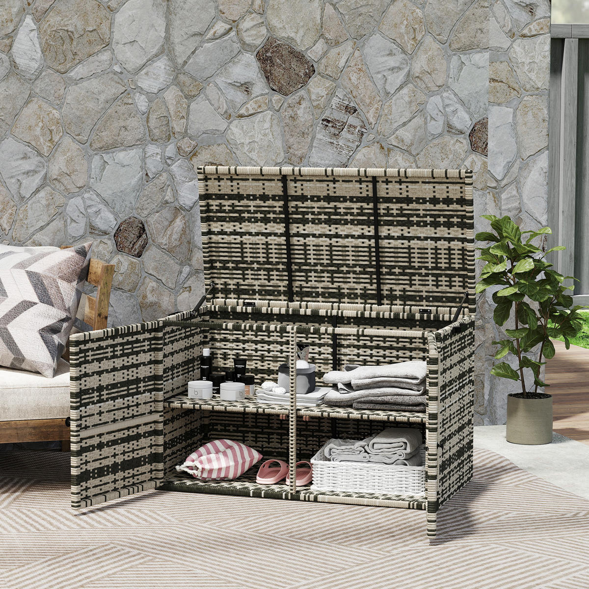 AUFLAGENBOX DE-06647 350L, 2 Ebenen, mit Deckel Mischgrau - Multicolor, Kunststoff/Metall (57/69/118cm) - ComfortXL
