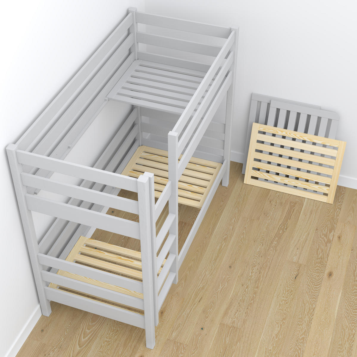 ETAGENBETT N01 Grau 90/190 - Grau, Naturmaterialien/Holz (90/190cm) - N-Wood
