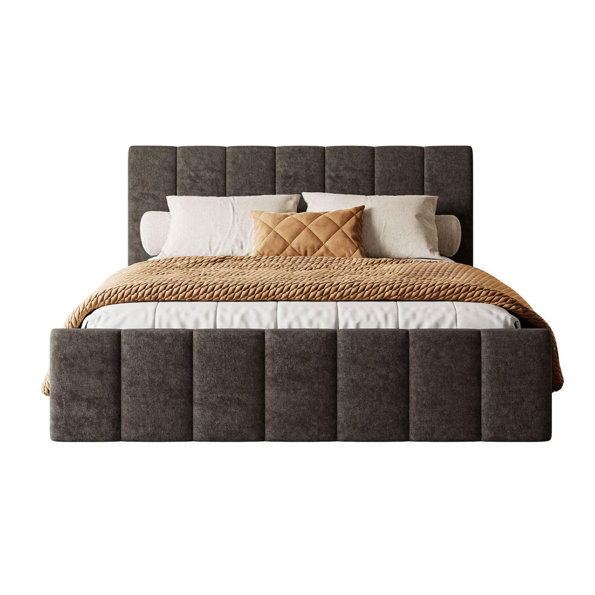 POLSTERBETT ELISE 140x200 cm Boston Brown, Kopfteil 95 cm, 34 Holzlatten - Braun, Textil (140/200cm) - Lookway