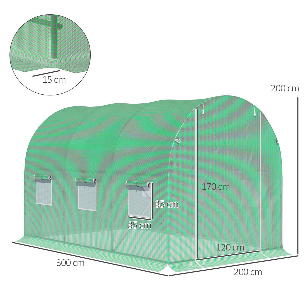 GEWÄCHSHAUS DE-11905 6 m² mit Tür & 6 Fenstern Grün - Grün, Kunststoff (196/198/298cm) - ComfortXL
