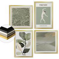WANDBILDER 4er Set - 50x50 cm & 40x60 cm Goldrahmen - Abstrakte Pflanzenmuster - Goldfarben, Kunststoff (50/50cm) - ArtPrintCave