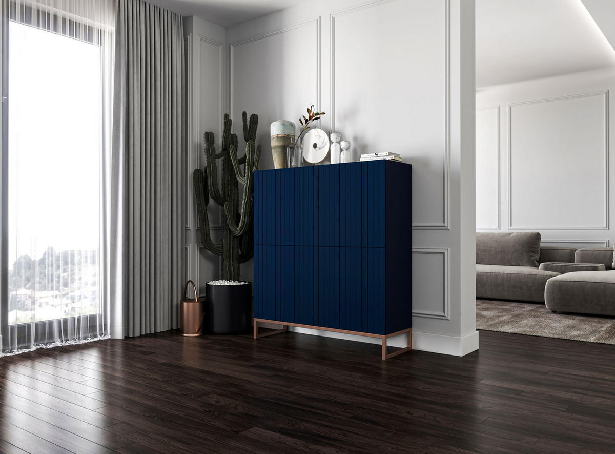 KOMMODE Elpis 4D Marineblau Matt Glamour 112 cm - Blau/Kupferfarben, Holzwerkstoff/Metall (112/126/36.5cm) - Meble Lindner
