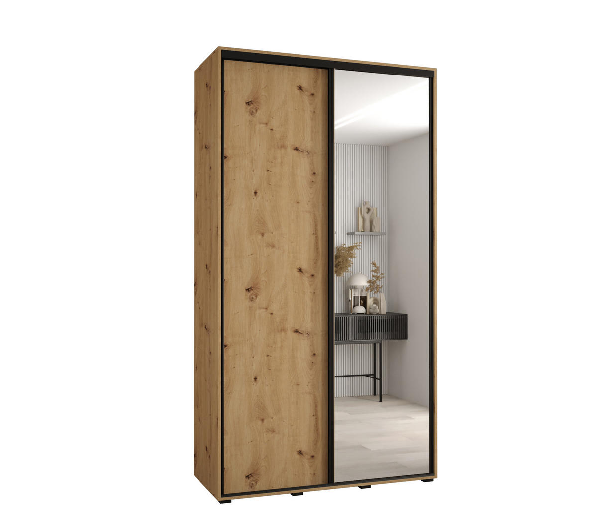 SCHWEBETÜRENSCHRANK 235,2/140/60 2-türig - Silberfarben/Eiche Artisan, Holz/Metall (140/235/60cm) - Abiks Möbel