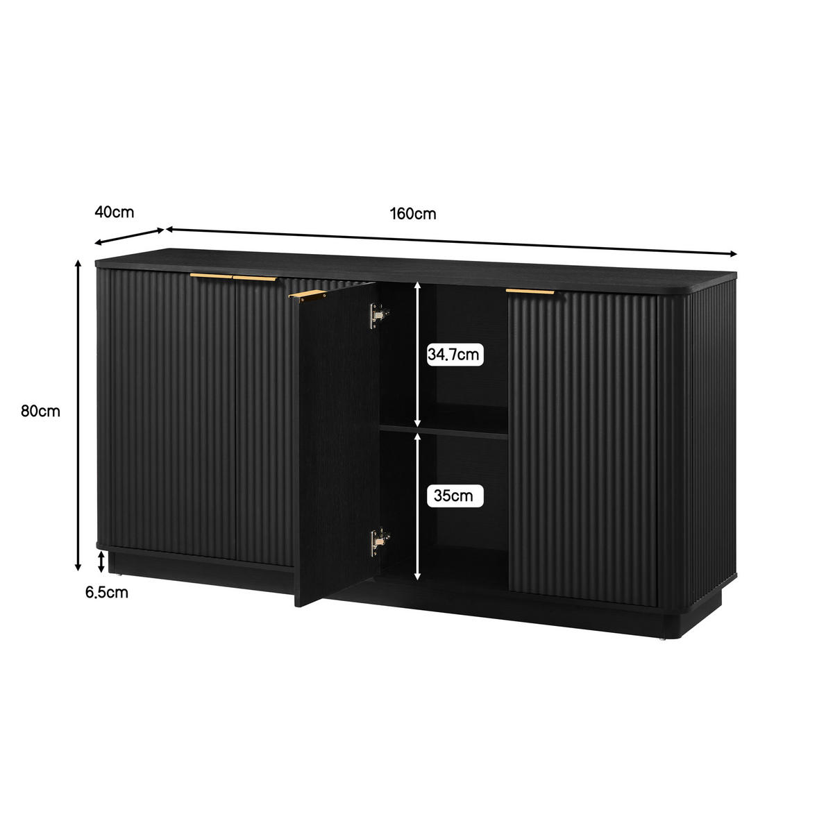 KOMODA 160/40/80 cm crna od MDF-a s 4 vrata i prostorom za odlaganje - crna, drvni materijal (160/80/40cm) - OKWISH