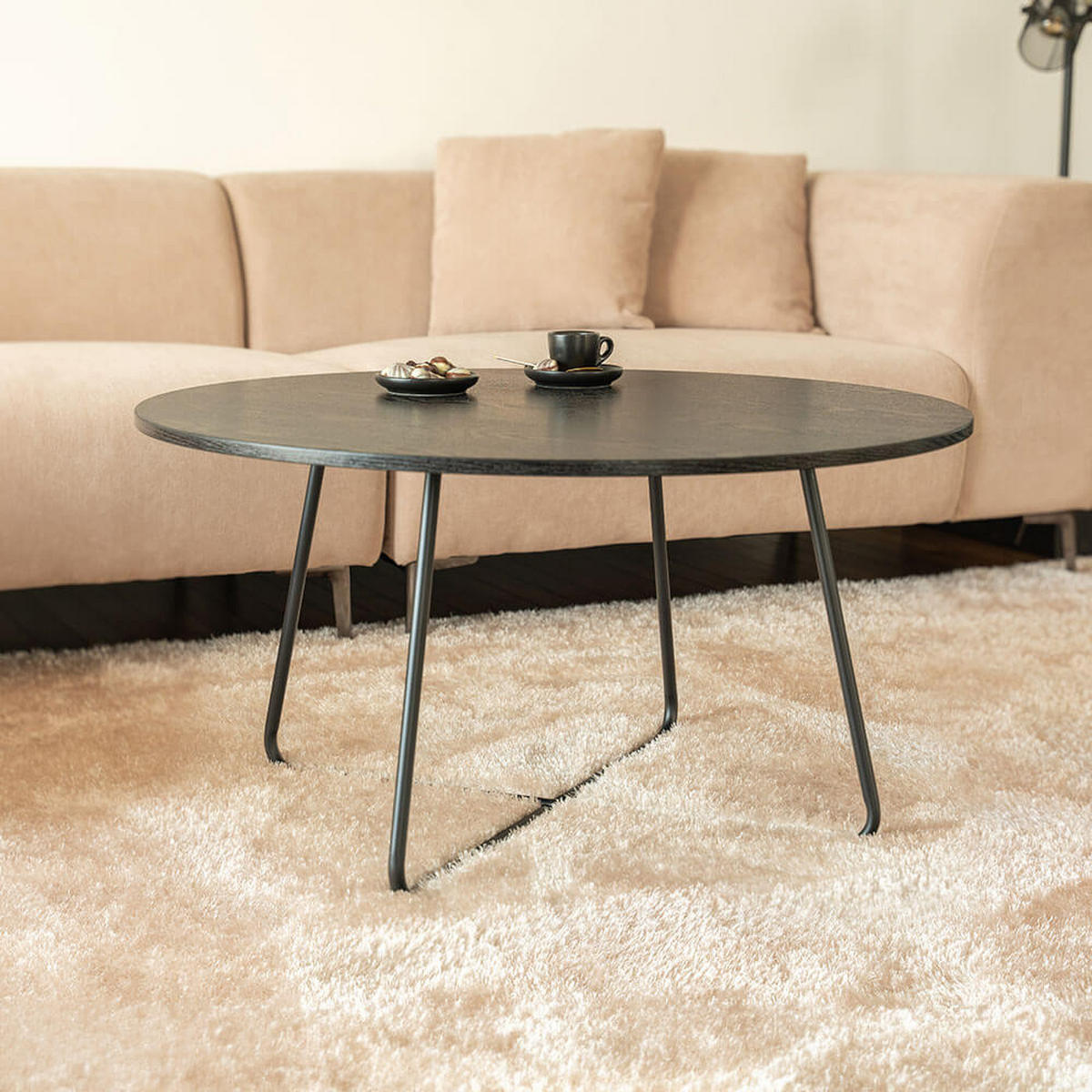 COUCHTISCH Rund NOVARA - 88 x 47 cm Dark Oak - Schwarz, Holz (110/66/47cm) - Home Deluxe
