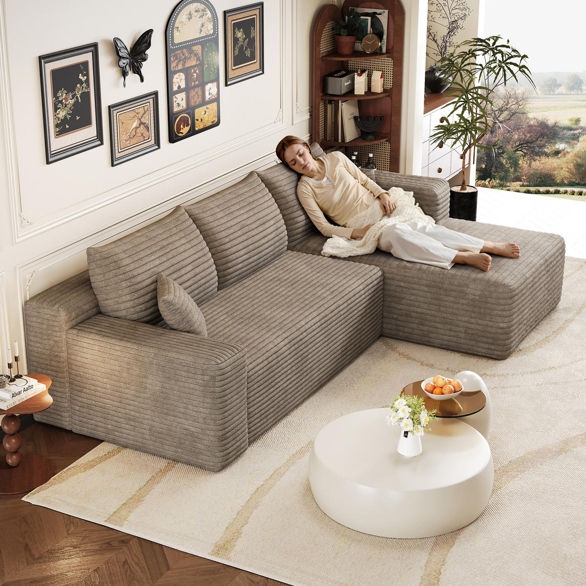L-FÖRMIGES ECKSOFA Camel 241/151/58 cm 3-Sitzer Ohne Montage - Cognac, Textil (241/151cm) - PANGIVO