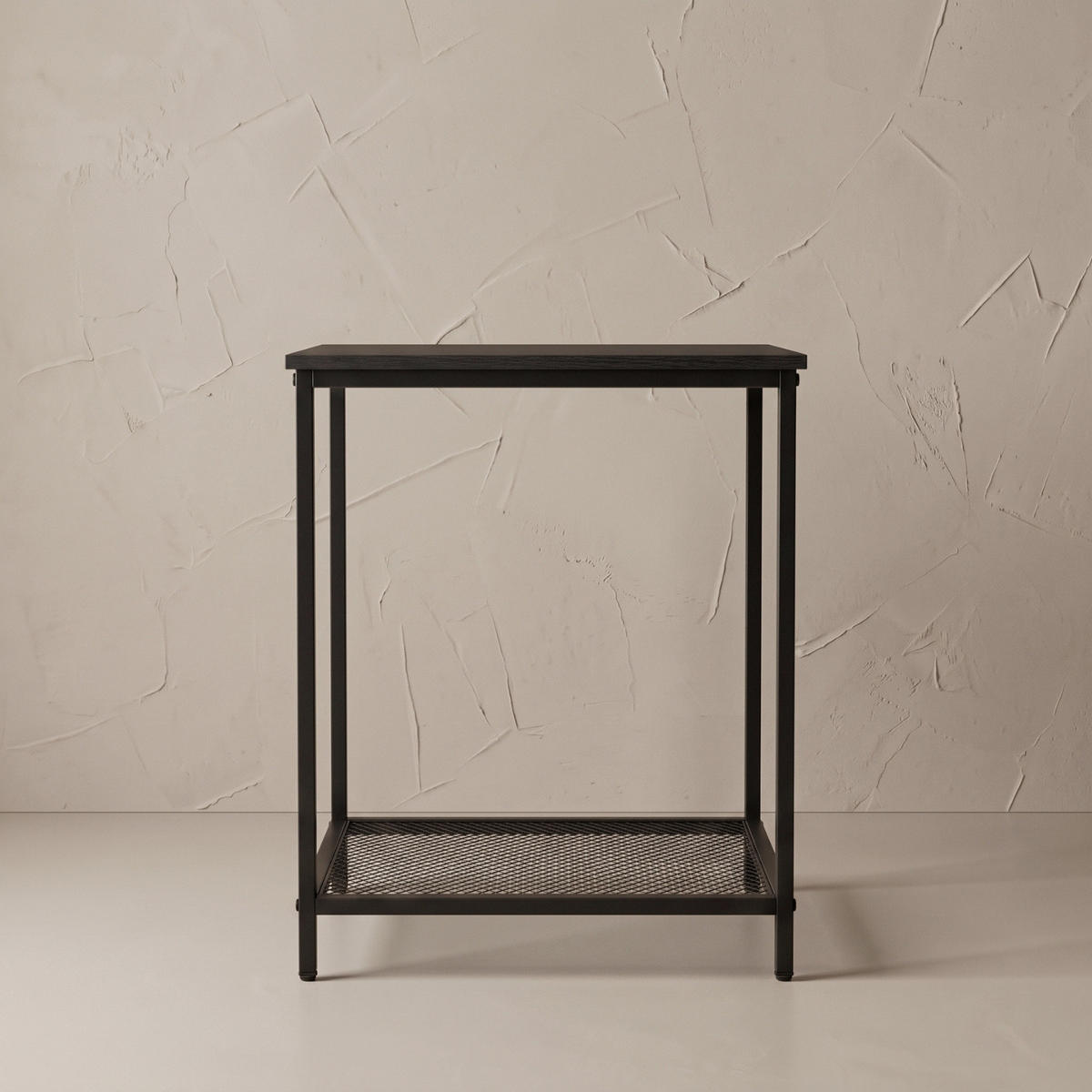 BEISTELLTISCH mit Gitterablage quadratisch Schwarz 45/45/55 cm - Schwarz, Metall (45/45/55cm) - SCENA LIVING