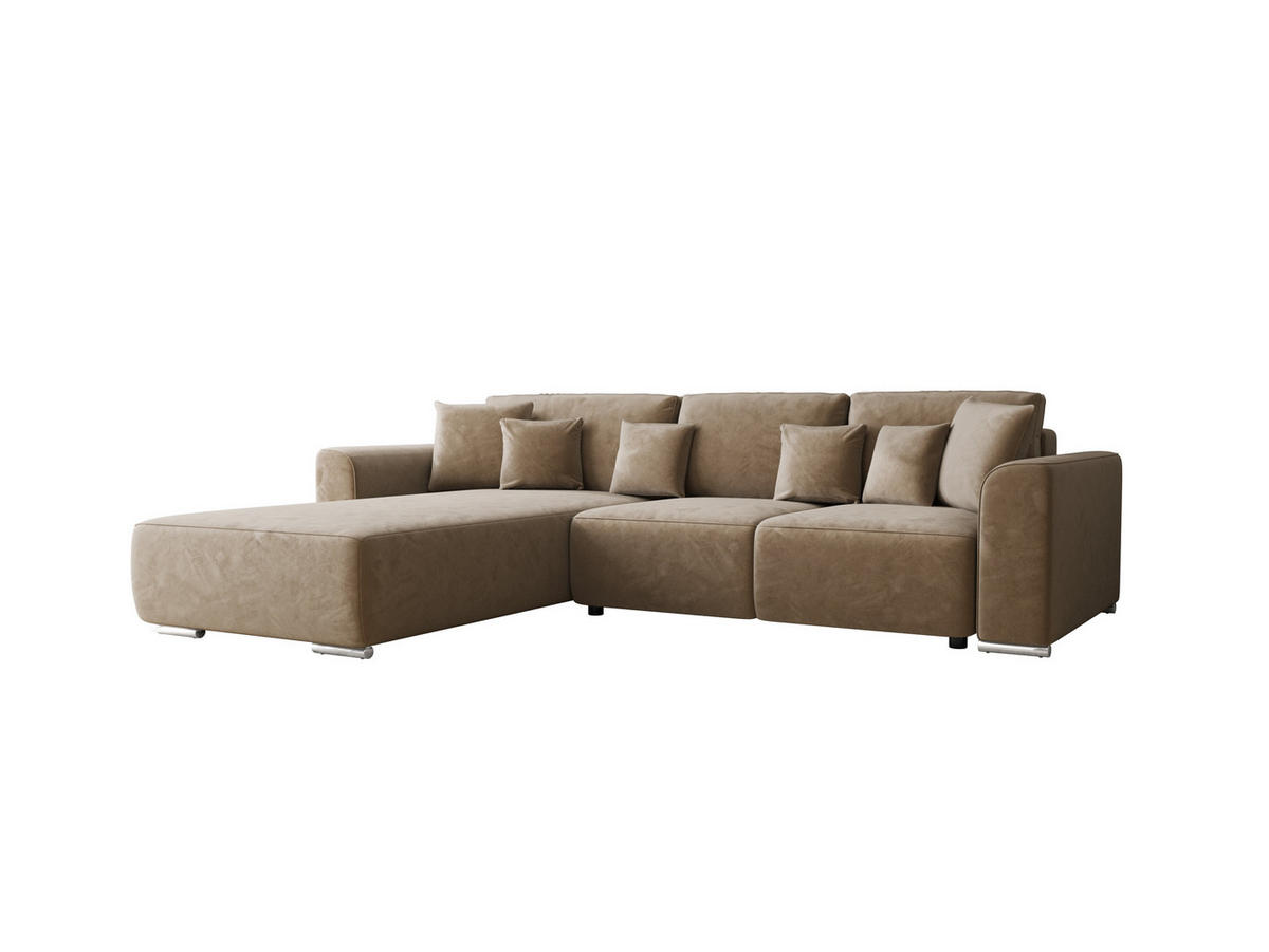 ECKSOFA GUSTO L Monolith 09 Links mit Schlaffunktion - Braun, Textil (279/193cm) - Bedante