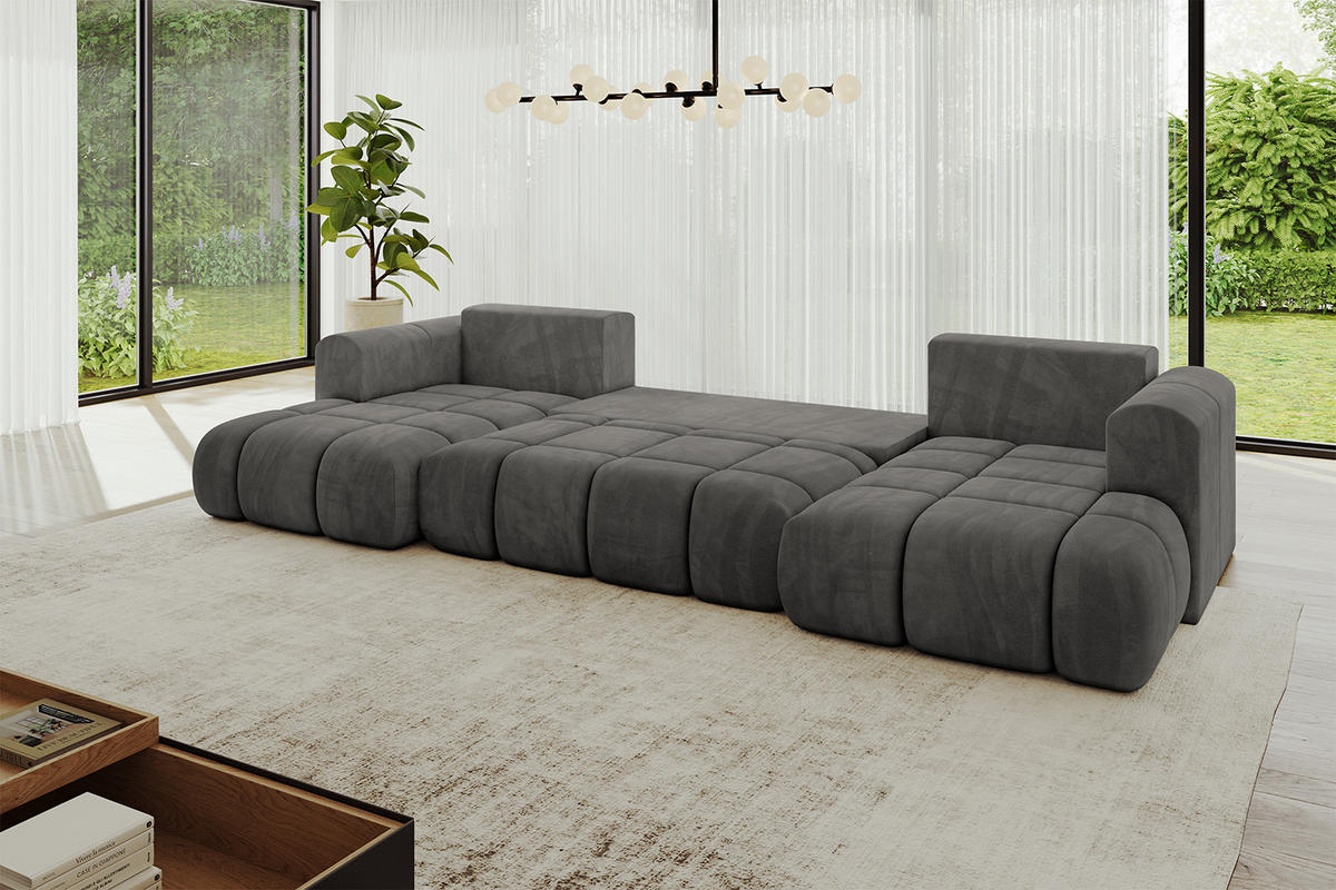 WOHNLANDSCHAFT Ottomane Links CLOUD-U 414x180x40 Dunkelgrau Velours - Dunkelgrau, Holzwerkstoff/Kunststoff (414/90/180cm) - ALTDECOR