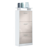 SCHUHSCHRANK Lavia Front in Sandgrau Hochglanz - Sandfarben, Holzwerkstoff (46/128/23cm) - Vladon