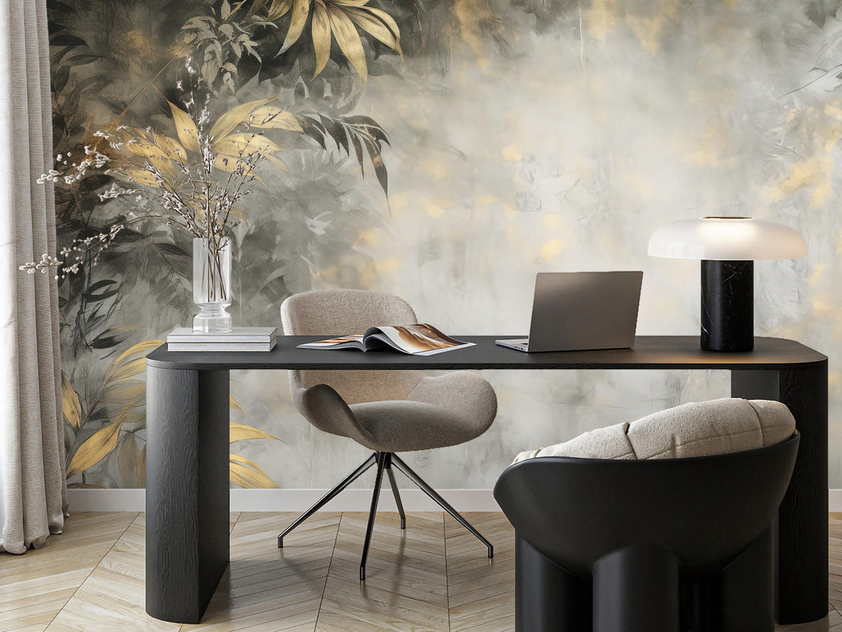 FOTOTAPETE Blätter Beton Abstraktion Vintage 350x256 - Gelb/Beige, Papier (350/256cm) - Muralo