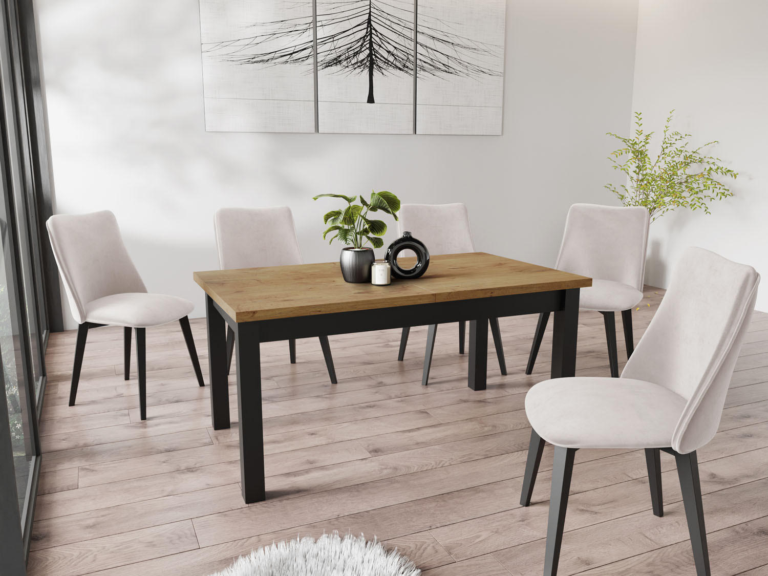 ESSTISCH Davidof rechteckig ausziehbar, Lancelot Eiche 160-240/90/76 cm - Eichefarben/Schwarz, Holz/Holzwerkstoff (160/90/76cm) - WFL GROUP