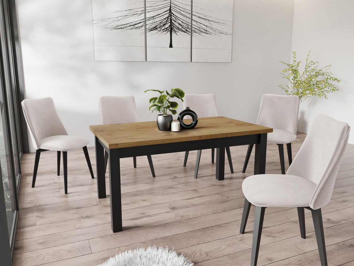 ESSTISCH Davidof rechteckig ausziehbar, Lancelot Eiche 120-160/80/76 cm - Eichefarben/Schwarz, Holz/Holzwerkstoff (120/67/76cm) - WFL GROUP