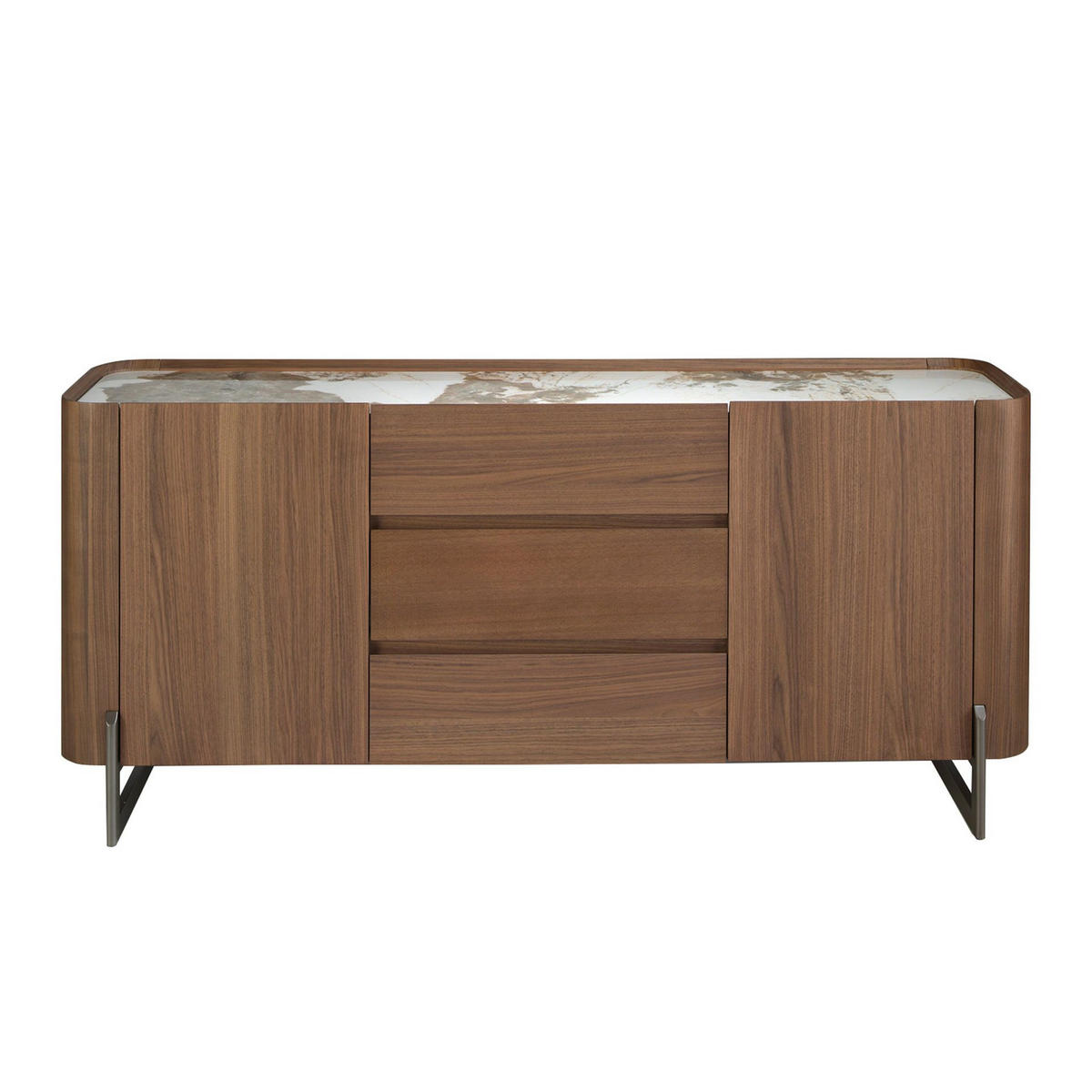 SIDEBOARD Anrichte aus Nussbaum und dunklem metallisiertem Stahl mit Porzellanmarmorplatte 180/45/80 cm - Walnussfarben/Weiß, Holz (180/80/45cm) - ANGEL CERDA