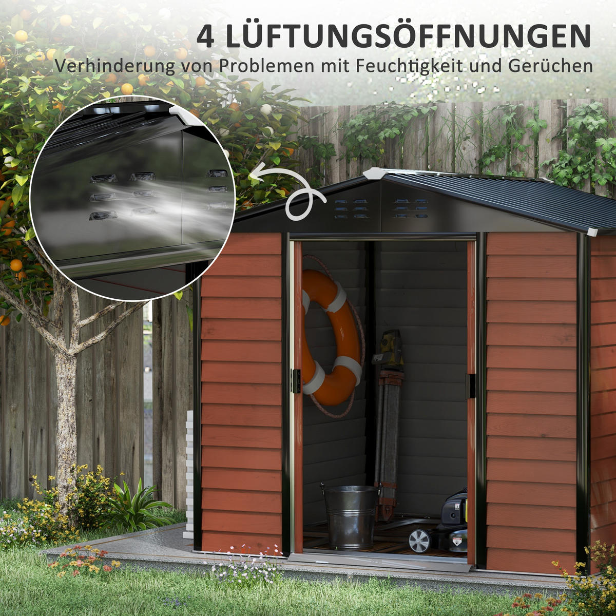 GERÄTEHAUS 4,4 m², aus Verzinkter Stahl, wetterfest, für Garten, Teak - Braun, Metall (206/198/240cm) - Outsunny