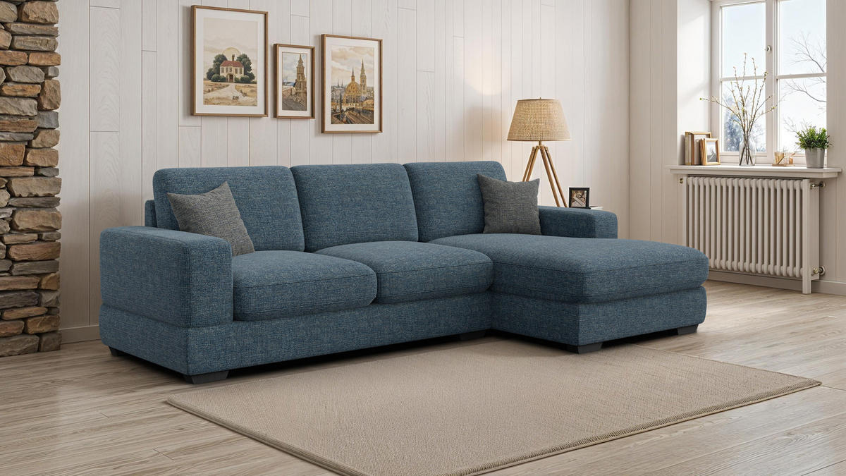 ECKSOFA OTTO 4-Sitzer, marineblau - Blau/Schwarz, Holz/Textil (279/159cm) - Courtois Laville