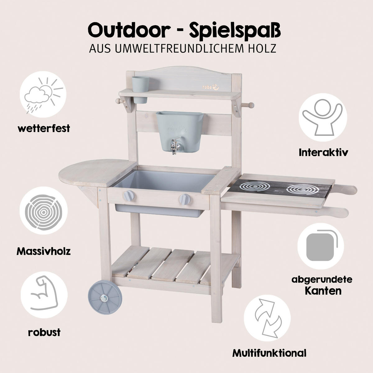 MOBILNÍ HRACÍ A BLÁTIVÁ KUCHYŇKA BBQ šedá - šedá, dřevo (114/37cm) - Roba