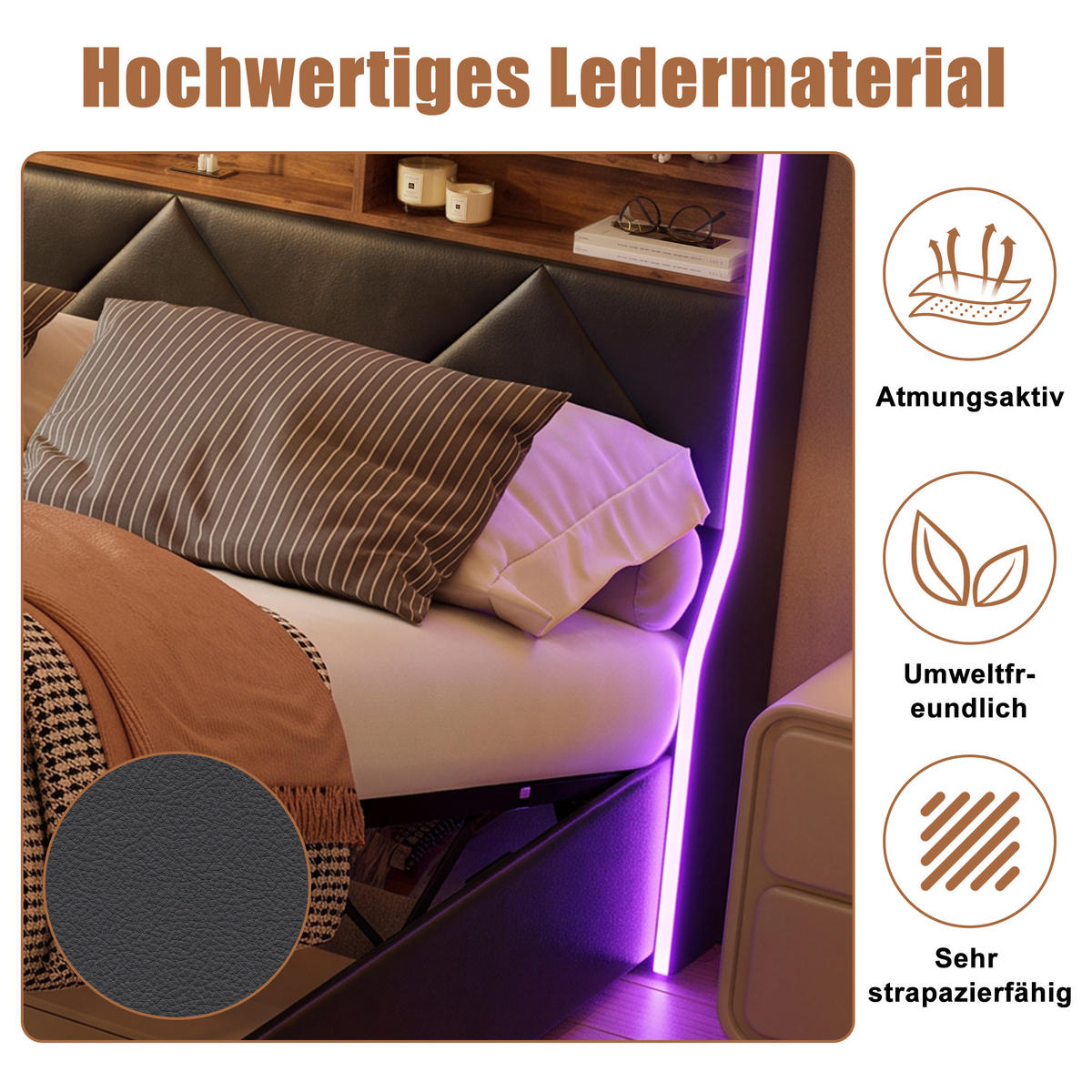 POLSTERBETT 140/200 cm,Stauraumbett mit Bettkasten LED USB und Lattenrost - Grau, Holz/Textil (140/200cm) - PARAFTA HOME