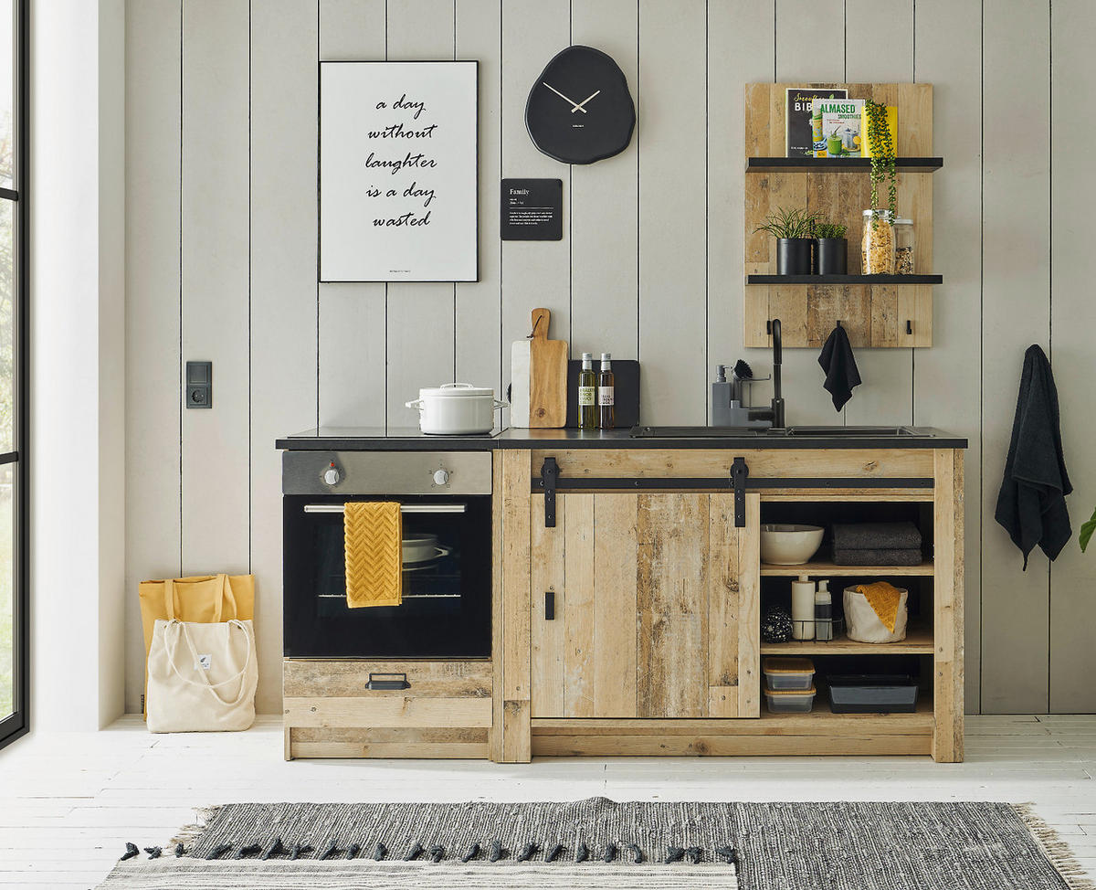 HERDUMBAUSCHRANK weiß Pinie, anthrazit Landhaus, Küche Unterschrank 60 cm - Anthrazit/Schwarz, Holzwerkstoff/Metall (64/93/64cm) - Furn.Design