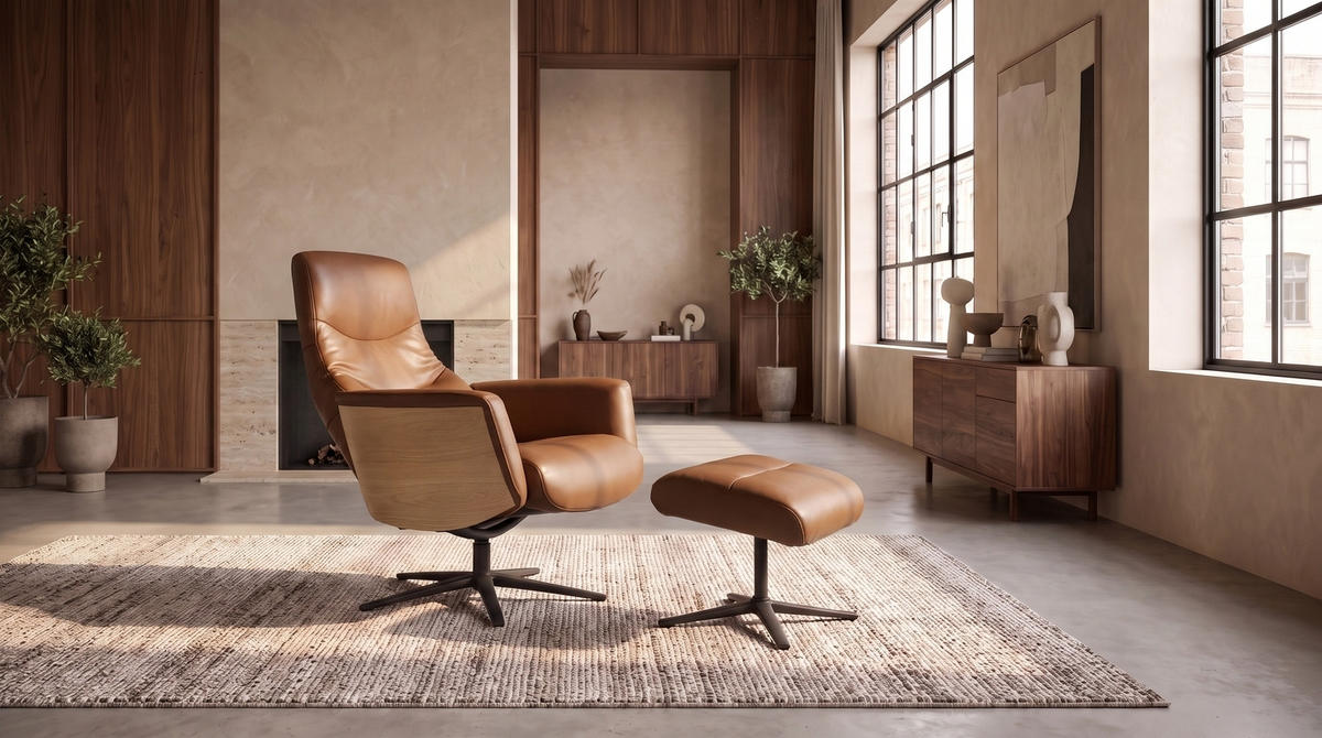 RELAXSESSEL VANITAS Braun Leder Relaxfunktion - Schwarz/Braun, Leder/Metall (75/108/86cm) - KAWOLA