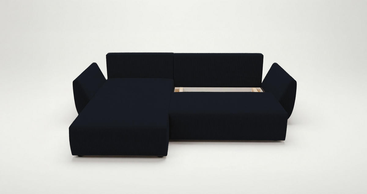 ECKSOFA SYDNEY links schwarz Cord Poso 135 - Schlaffunktion, Bettkasten - Schwarz, Textil (280/174cm) - Cornero