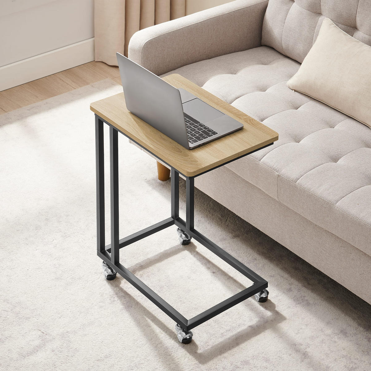 BEISTELLTISCH auf Rollen - Schwarz/Sonoma Eiche, Metall (50/35/55cm) - A2A Home