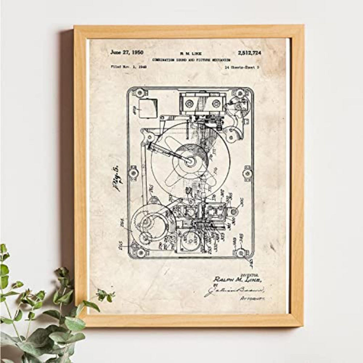 POSTER Set mit 4 Jahrgang Drehscheibe Patenten A4 Schwarzer Rahmen - Schwarz, Papier (29.7/3cm) - Nacnic