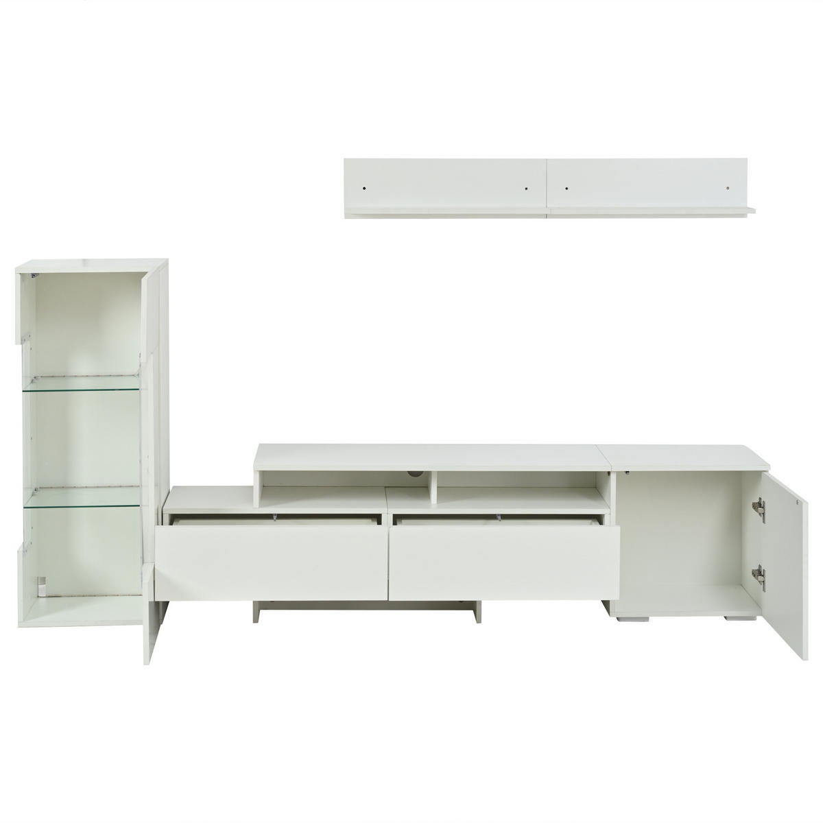 WOHNWAND 3-teilig LED Hochglanz Weiß TV Schrank - Weiß, Glas (170/45/35cm) - FLIEKS