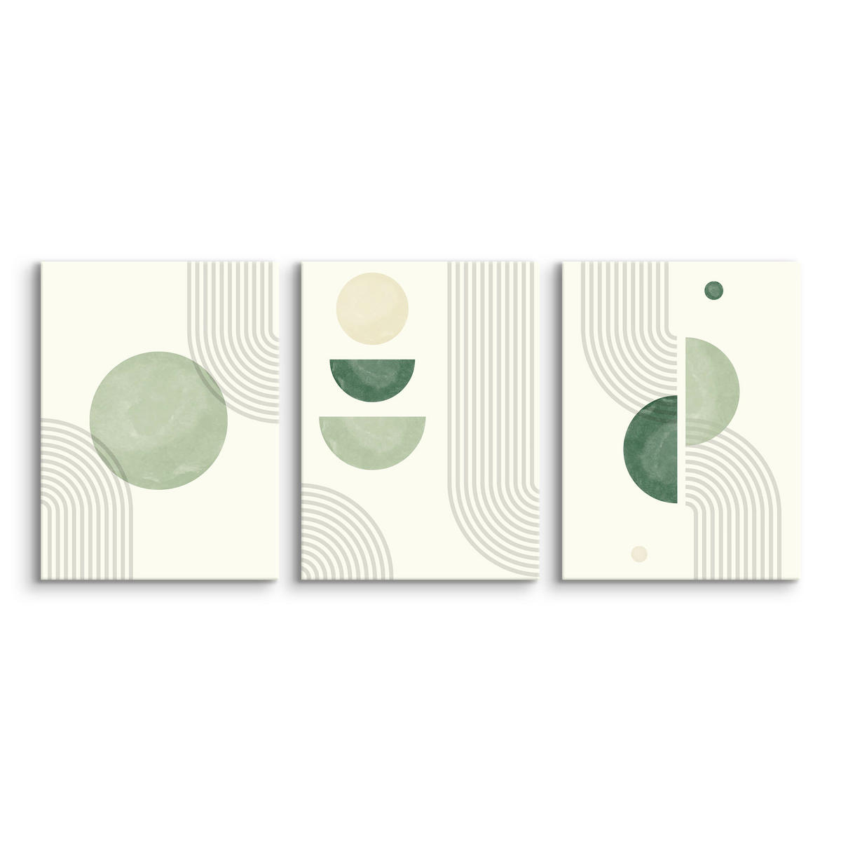 LEINWANDBILDER 3-er Set Geo-Muster Boho - Beige/Schwarz, Textil (90/40cm) - Muralo