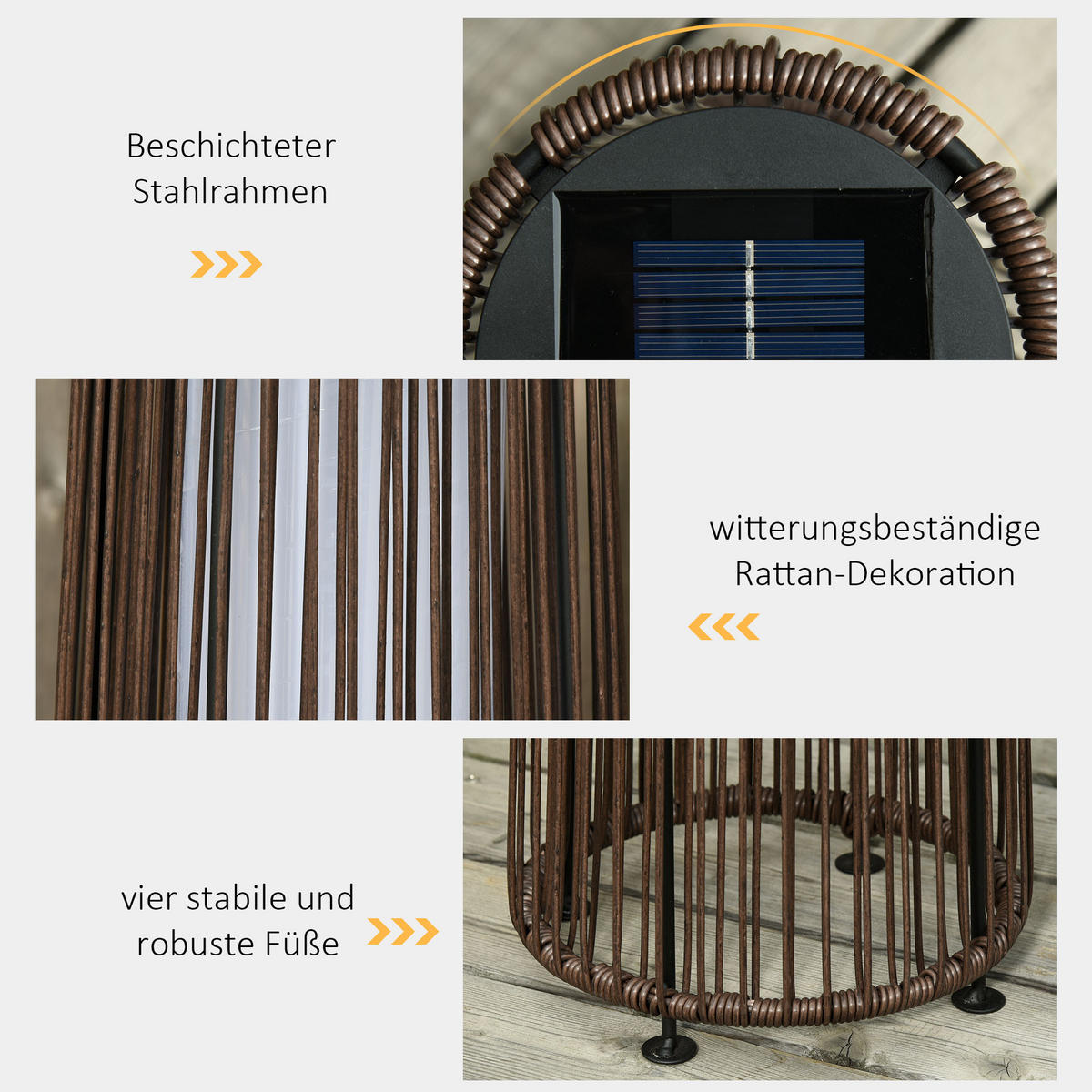SOLARLAMPE für Balkon, Terrasse, Metall, Braun, 21,5 x 21,5 x 61 cm - Braun, Kunststoff (21.5/21.5/61cm) - Outsunny