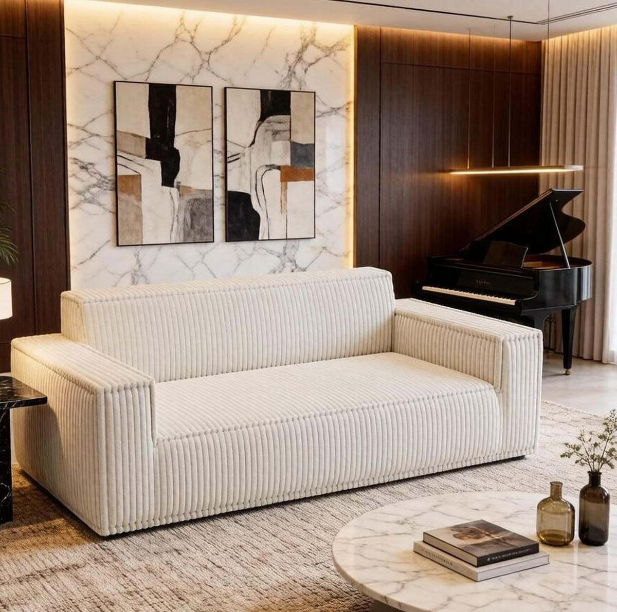 SOFA 2-Sitzer mit tiefer Sitzfläche Off White Cord - Weiß, Kunststoff (178/70/86cm) - Meubliv