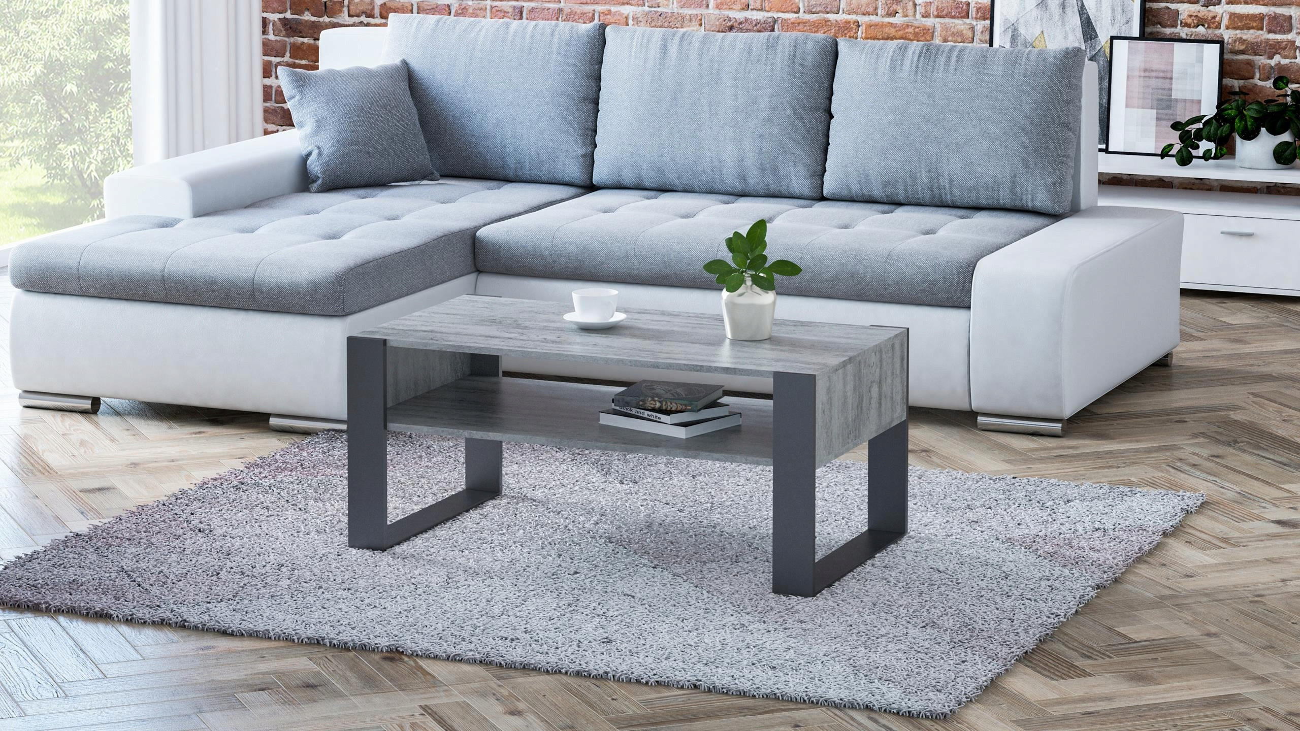COUCHTISCH KAJA Beton-Schwarz 120/63,6/50 cm - Dunkelgrau, Holzwerkstoff (63.6/120/50cm) - Matkam Möbel