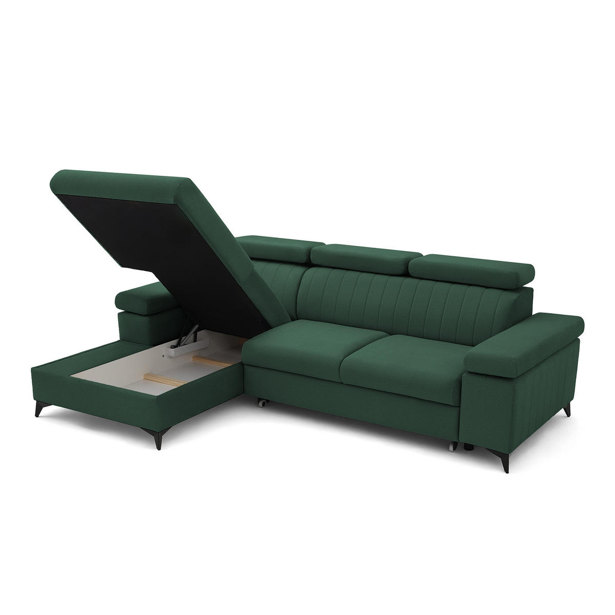 ECKSOFA FELIX L Links mit Schlaffunktion Velours Grün - Schwarz/Grün, Holz/Textil (257/176cm) - Muffo