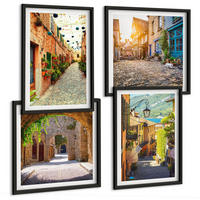 BILDER SET 4er Set - 50x50 cm & 40x60 cm Schwarzer Rahmen - Charmante Straßen mit Steinen - Schwarz, Kunststoff (50/50cm) - TULUP