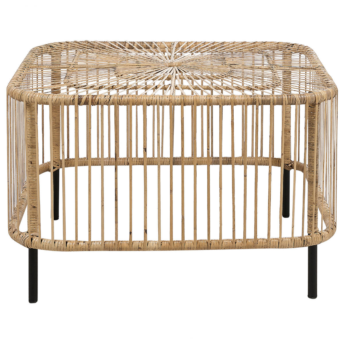 GARTEN-BEISTELLTISCH Rattan natürlich quadratisch 67/67 cm Cesenatico - Schwarz/Naturfarben, Naturmaterialien (67/67/45cm) - Beliani