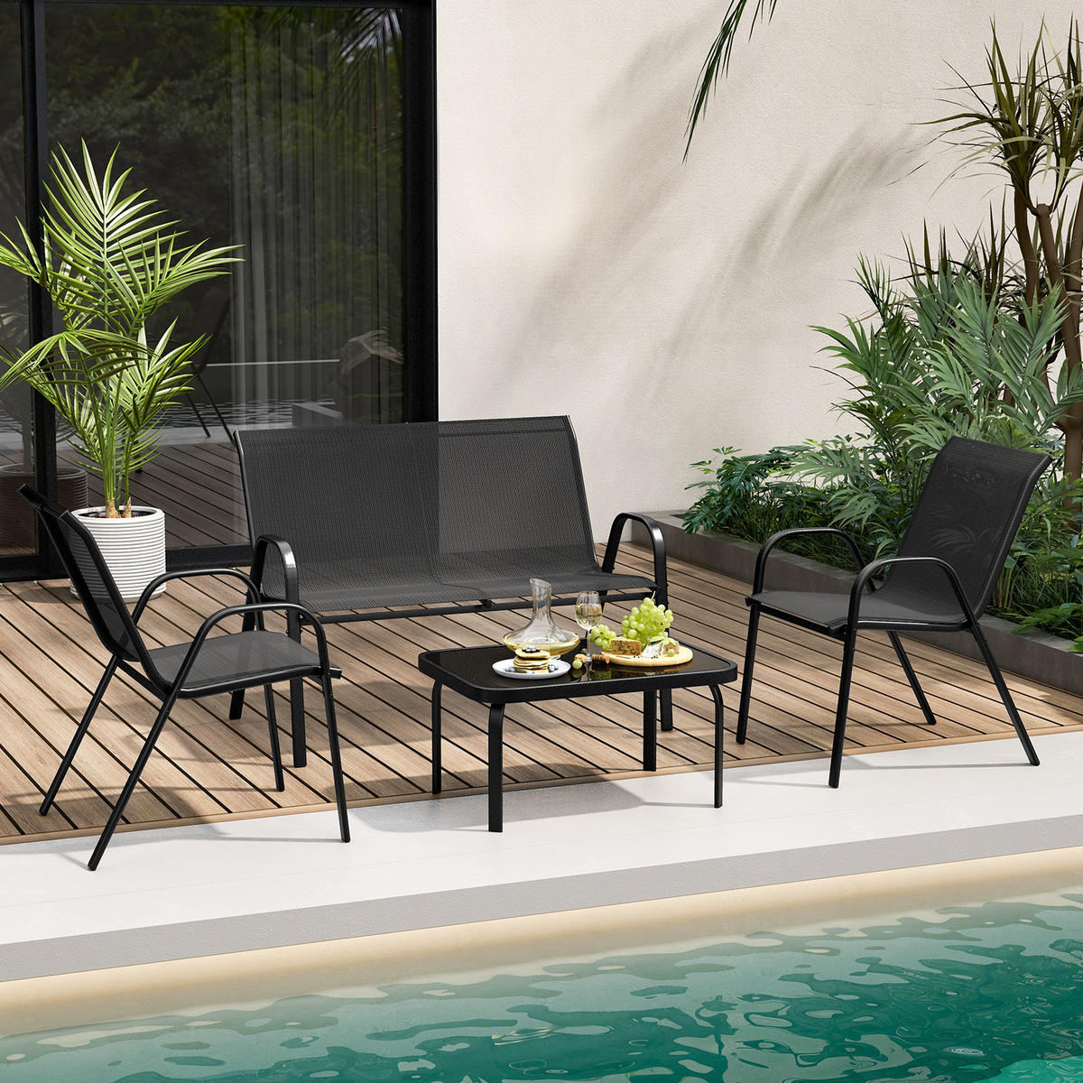 GARTENMÖBEL Set Schwarz(4-teilig) - Schwarz, Metall - COSTWAY