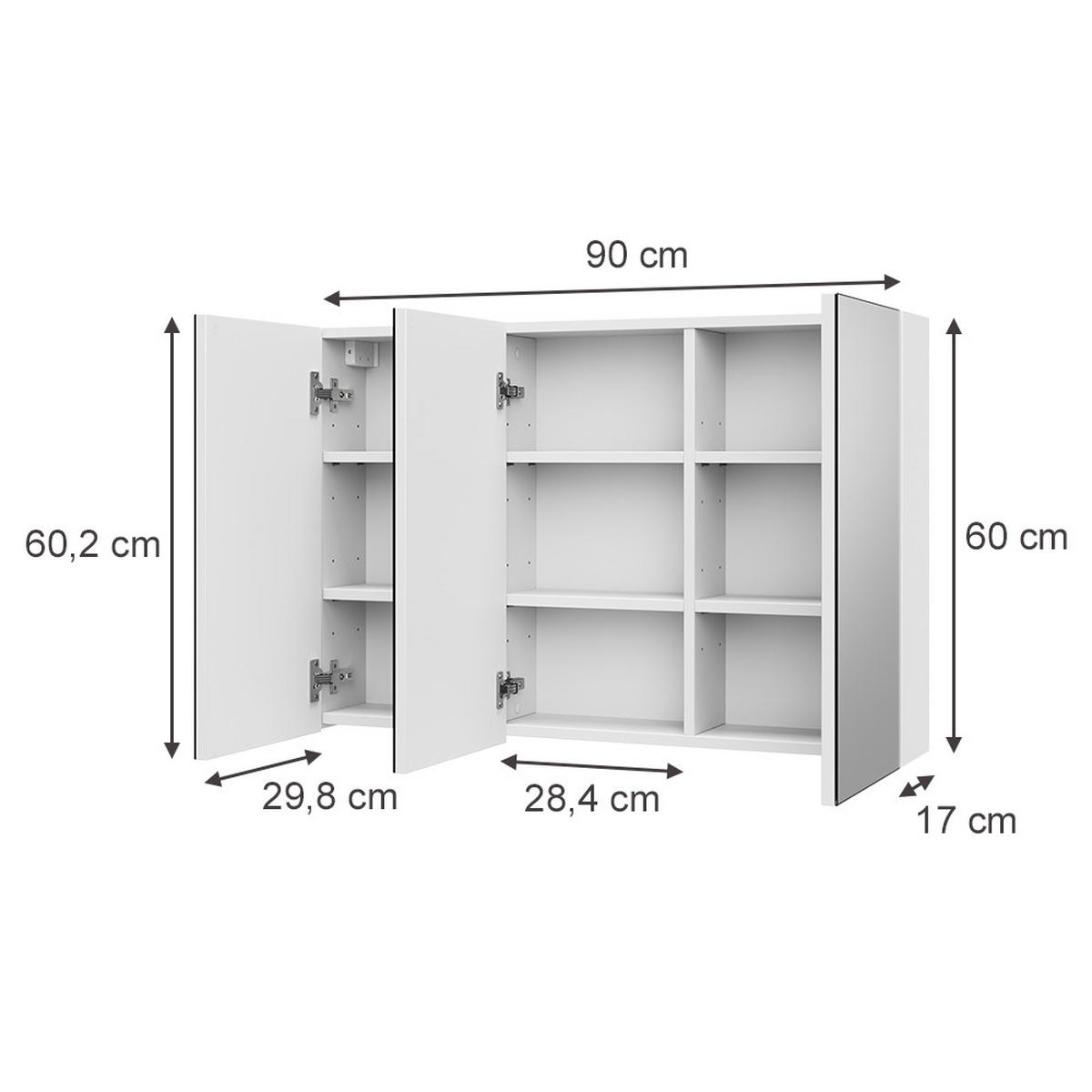 KOPALNIŠKA OMARICA Z OGLEDALOM Lavia, Bela, 90 x 60.2 cm - bela, leseni material (90/170/17cm) - Vicco