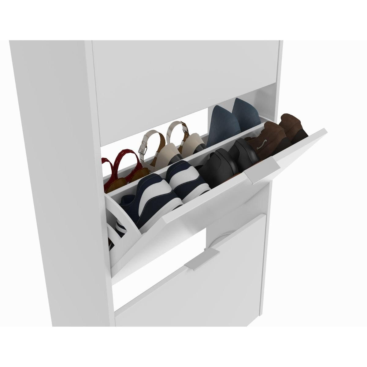 SCHUHSCHRANK 3 Klappen Zapateros - L60 cm - Weiß, Holzwerkstoff (22/113/60cm) - Calicosy