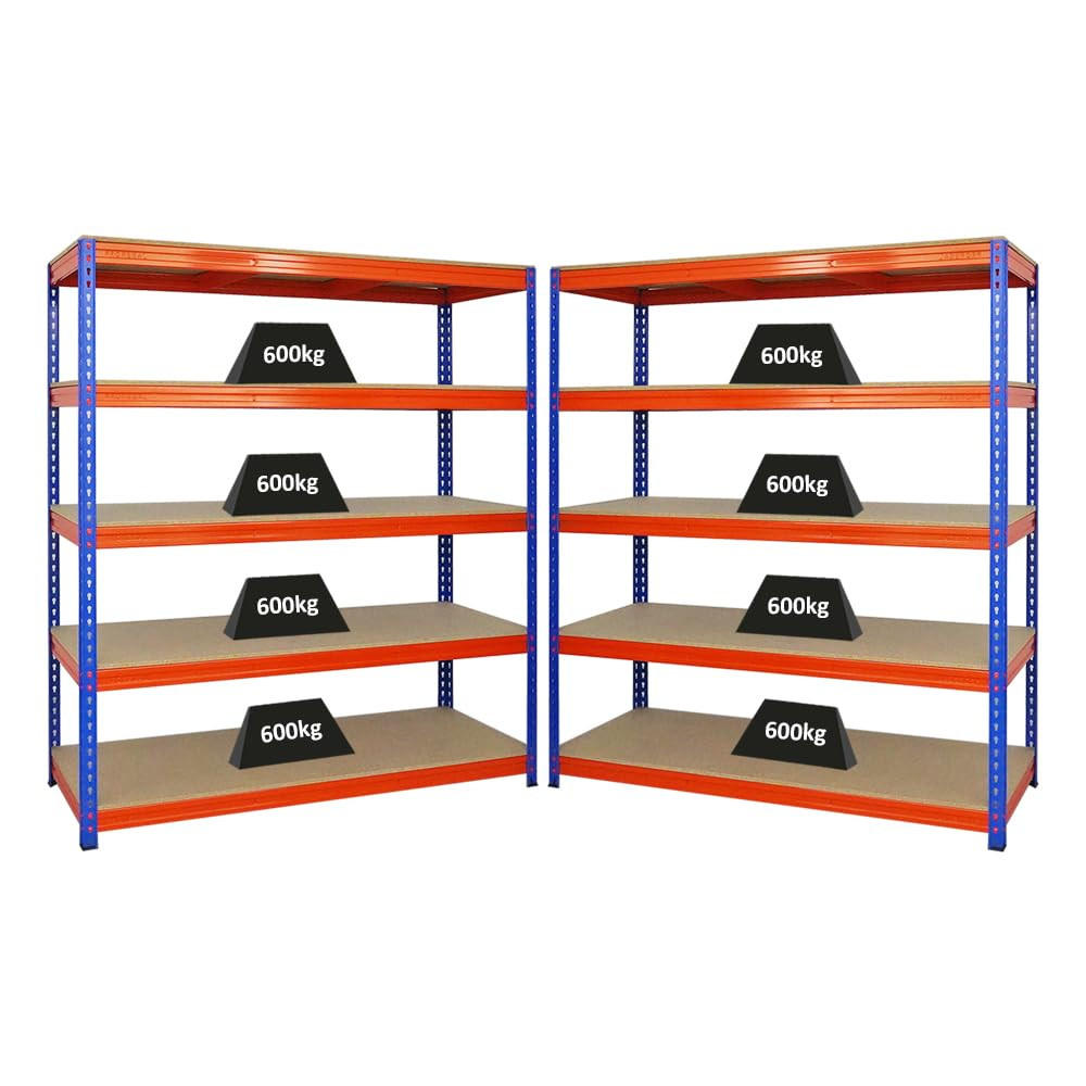 SCHWERLASTREGAL Bison 2er-Set mit 2x 200x180x60 cm 5 Fachböden Fachlast 600 kg Blau-Orange - Orange, Metall (360/200/60cm) - PROREGAL