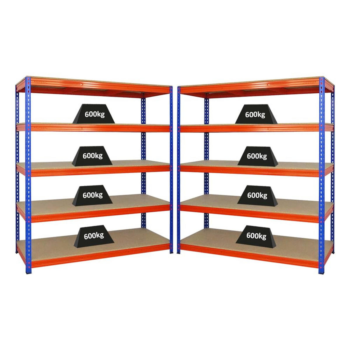 SCHWERLASTREGAL Bison 2er-Set mit 2x 200x180x60 cm 5 Fachböden Fachlast 600 kg Blau-Orange - Orange, Metall (360/200/60cm) - PROREGAL